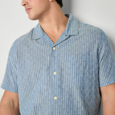 Frye and Co. Big Tall Mens Regular Fit Short Sleeve Striped Button-Down Shirt