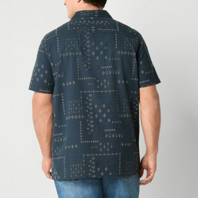 Frye and Co. Big Tall Mens Regular Fit Short Sleeve Geometric Button-Down Shirt