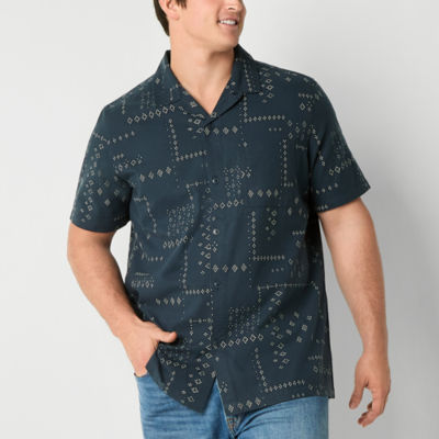 Frye and Co. Big and Tall Mens Regular Fit Short Sleeve Geometric Button-Down Shirt