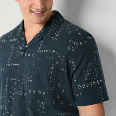 Frye and Co. Big Tall Mens Regular Fit Short Sleeve Geometric Button-Down Shirt