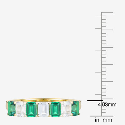 Womens Lab Created Green Emerald 14K Gold Over Silver Eternity Cocktail Ring