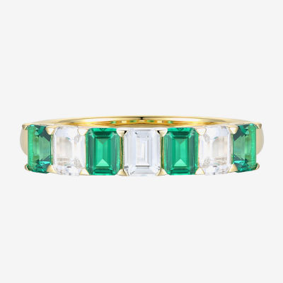 Womens Lab Created Green Emerald 14K Gold Over Silver Eternity Cocktail Ring