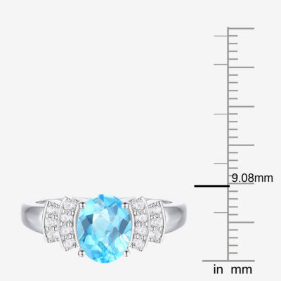 Womens Genuine Blue Topaz Sterling Silver Side Stone Cocktail Ring