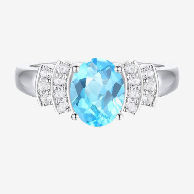 Womens Genuine Blue Topaz Sterling Silver Side Stone Cocktail Ring