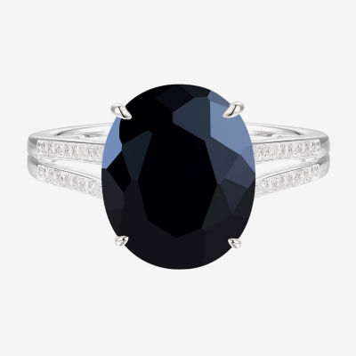 Womens Genuine Black Onyx Sterling Silver Side Stone Cocktail Ring