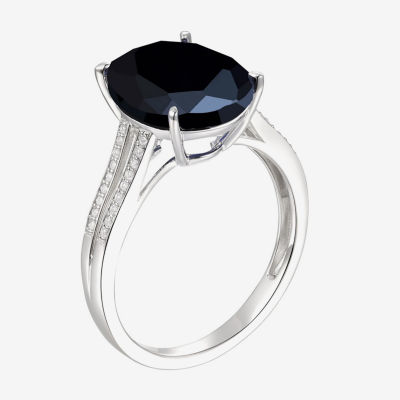 Womens Genuine Black Onyx Sterling Silver Side Stone Cocktail Ring