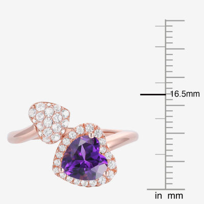 Gemstone 14K Rose Gold Over Silver Heart Halo Bypass Cocktail Ring