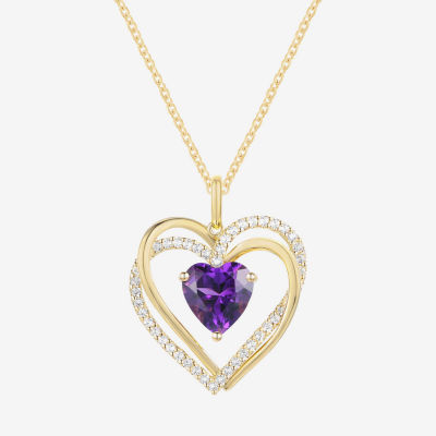 Womens Genuine Purple Amethyst 14K Gold Over Silver Heart Pendant Necklace
