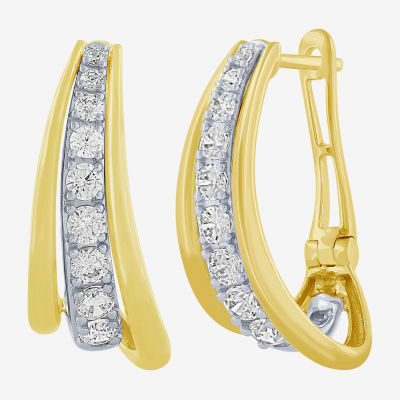 (H-I / I1) 1 CT. T.W. Lab Grown White Diamond 10K Two Tone Gold 22.7mm Curved Hoop Earrings