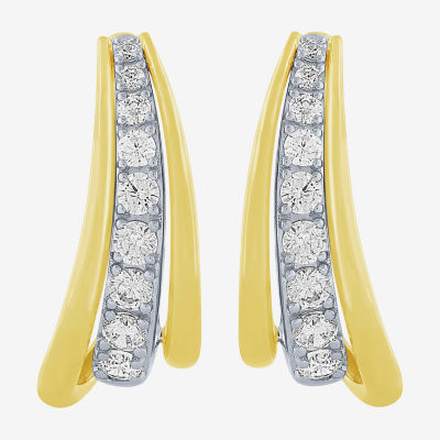 (H-I / I1) Womens 1 CT. T.W. Lab Grown White Diamond 10K Two Tone Gold 22.7mm Curved Hoop Earrings