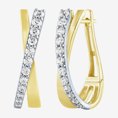 (H-I / I1) 1 CT. T.W. Lab Grown White Diamond 10K Two Tone Gold 24.3mm Hoop Earrings