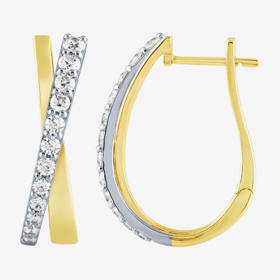 (H-I / I1) 1 CT. T.W. Lab Grown White Diamond 10K Two Tone Gold 24.3mm Hoop Earrings