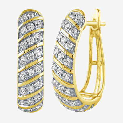 (H-I / I1) 1 CT. T.W. Lab Grown White Diamond 10K Gold 22.7mm Hoop Earrings