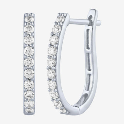(H-I / I1) 1/2 CT. T.W. Lab Grown White Diamond 10K Gold 18mm Hoop Earrings