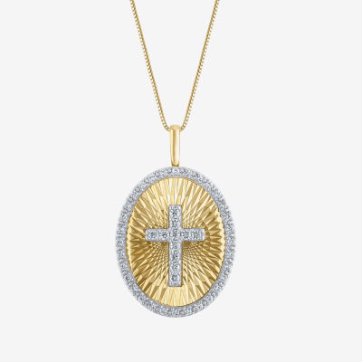 (H-I / I1) Womens 1/2 CT. T.W. Lab Grown White Diamond 10K Two Tone Gold Cross Round Pendant Necklace