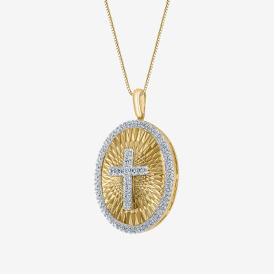 (H-I / I1) Womens 1/2 CT. T.W. Lab Grown White Diamond 10K Two Tone Gold Cross Round Pendant Necklace