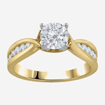 (G / Si2) Womens 1 1/3 CT. T.W. Lab Grown White Diamond 10K Gold Round Side Stone Engagement Ring