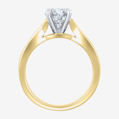 (G / Si2) Womens 1 1/3 CT. T.W. Lab Grown White Diamond 10K Gold Round Side Stone Engagement Ring