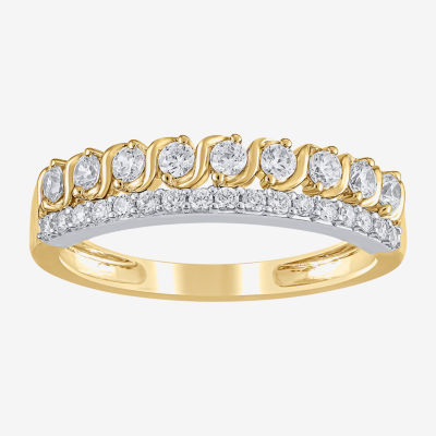 (H / I1) 1/2 CT. T.W. Lab Grown White Diamond 10K Two Tone Gold Anniversary Wedding Band