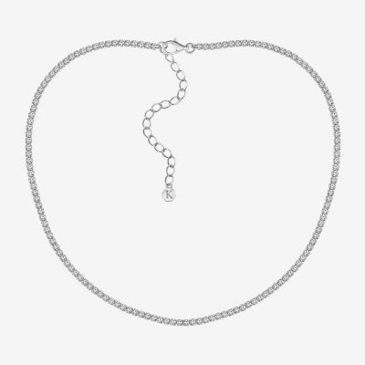 Diamonart Womens White Cubic Zirconia Sterling Silver Round Tennis Necklaces