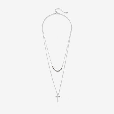 Bijoux Bar Delicates Silver Tone Glass 28 Inch Curb Cross Strand Necklace