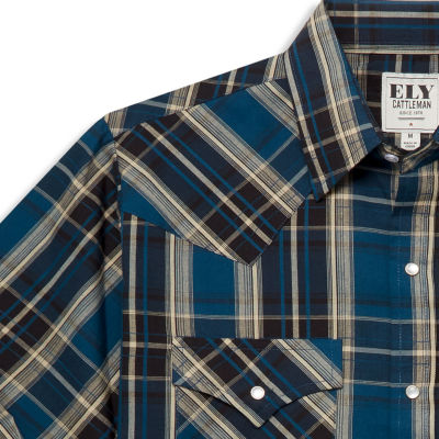 Ely Cattleman Textured Plaid Mens Long Sleeve Western Shirt
