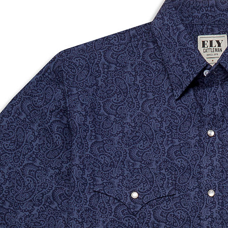 Ely Cattleman Paisley Print Big And Tall Mens Long Sleeve Western Shirt, Large Tall, Blue