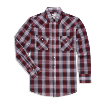 Ely Cattleman Textured Plaid Big and Tall Mens Long Sleeve Western Shirt