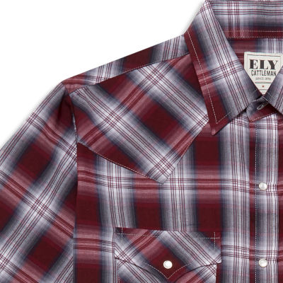Ely Cattleman Textured Plaid Big and Tall Mens Long Sleeve Western Shirt