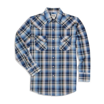 Ely Cattleman Textured Plaid Mens Long Sleeve Western Shirt