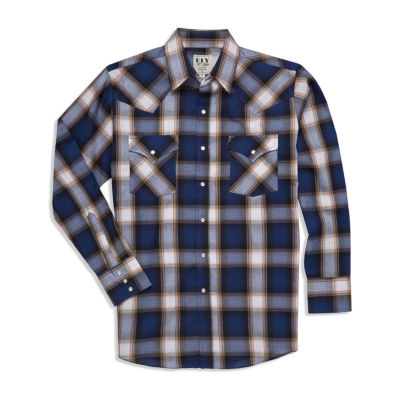 Ely Cattleman Accent Dobby Plaid Mens Long Sleeve Western Shirt