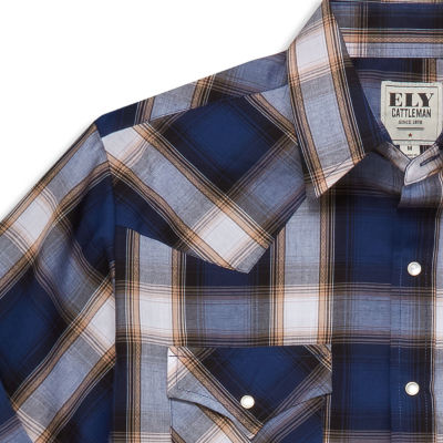 Ely Cattleman Accent Dobby Plaid Big and Tall Mens Long Sleeve Western Shirt