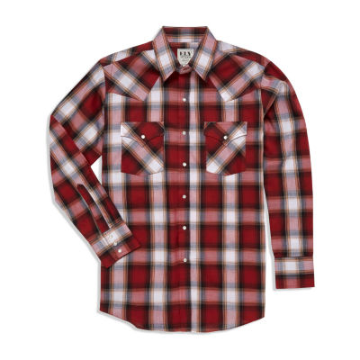 Ely Cattleman Accent Dobby Plaid Mens Long Sleeve Western Shirt