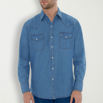 Ely Cattleman Bleached Denim Mens Long Sleeve Western Shirt