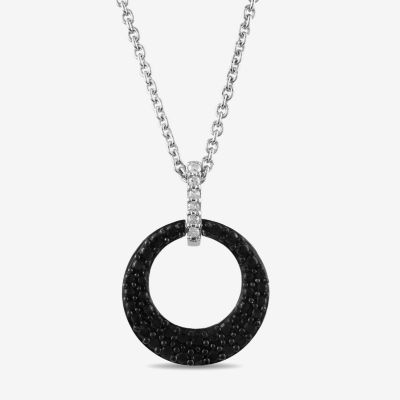 Midnight Black Womens 1/10 CT. T.W. Natural Black Diamond Sterling Silver Circle 16 Inch Pendant Necklace