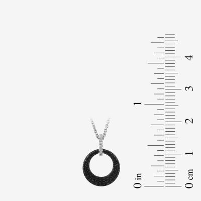 Midnight Black Womens 1/10 CT. T.W. Natural Black Diamond Sterling Silver Circle 16 Inch Pendant Necklace