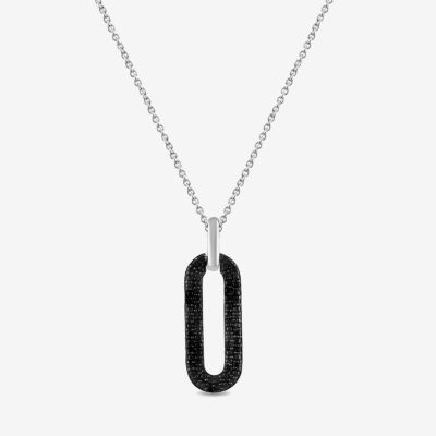 Midnight Black Womens 1/5 CT. Natural Black Diamond Sterling Silver Paperclip 16 Inch Pendant Necklace