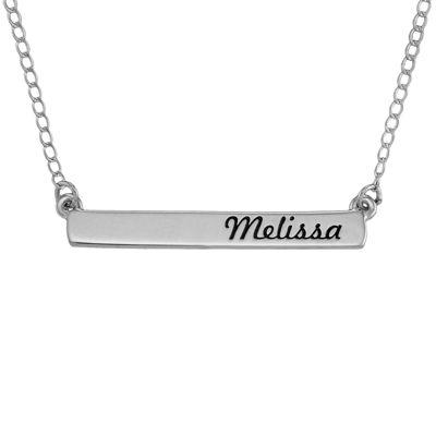 Personalized 10K White Gold Engraved Name Bar Pendant Necklace