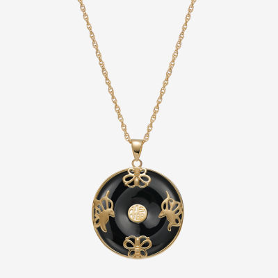 Womens Genuine Black Agate 18K Gold Over Silver 18 Inch Pendant Necklace