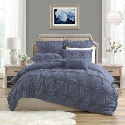 Swift Home Swift Home Ultra Glam Floral Ruched Rosette Duvet Cover Set