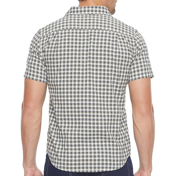 Mutual Weave Stretch Mens Regular Fit Short Sleeve Plaid Button-Down Shirt