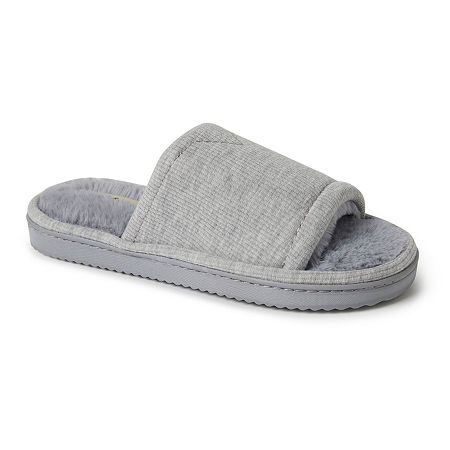 Dearfoams Demi Rib Knit Womens Slip-On Slippers, Large, Gray