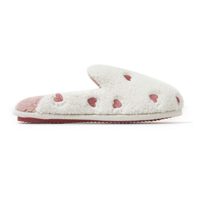 Dearfoams Teddy Heart Scuff Womens Slip-On Slippers