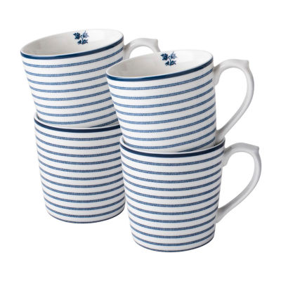 Laura Ashley Candy Stripe 4-pc. Cappuccino Mugs Set - Blueprint Collectables