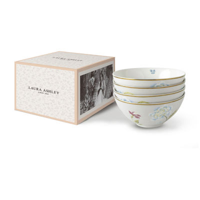 Laura Ashley Cobblestone Pinstripe In Giftbox Heritage Collectables 4-pc. Porcelain Cereal Bowl