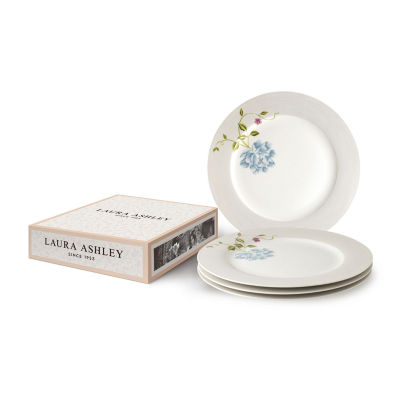 Laura Ashley Cobblestone Pinstripe 4-pc. Porcelain Dinner Plate Set - Heritage Collectables