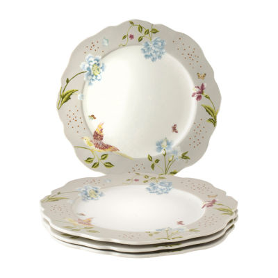 Laura Ashley Cobblestone Pinstripe 4-pc. Porcelain Luncheon Plate Set - Heritage Collectables