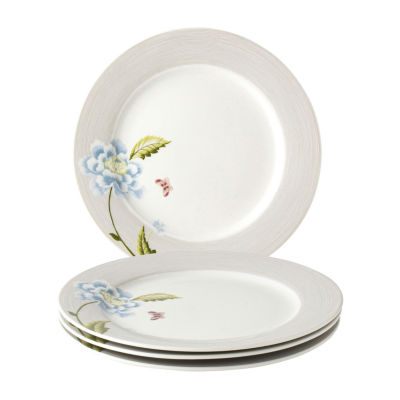 Laura Ashley Cobblestone Pinstripe 4-pc. Porcelain Dessert Plate Set - Heritage Collectables