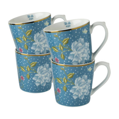 Laura Ashley Seaspray Uni 4-pc. Cappuccino Cups- Heritage Collectables