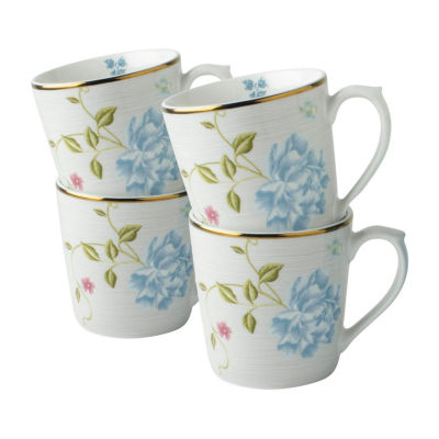 Laura Ashley Cobblestone Pinstripe In Giftbox Heritage Collectables 4-pc. Dishwasher Safe Cappuccino Cups